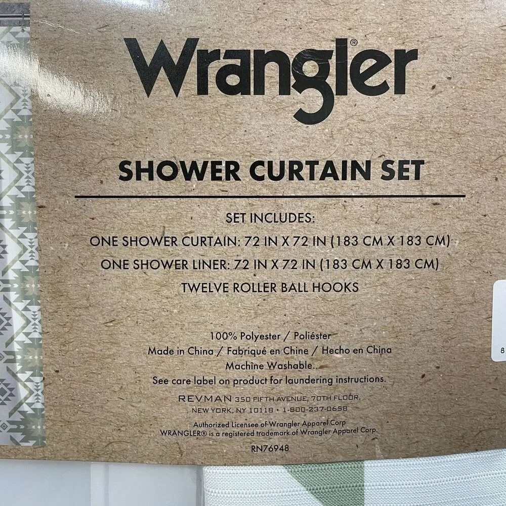 Wrangler 14 Piece Green White Aztec Shower Curtain Set Southwestern Geometric